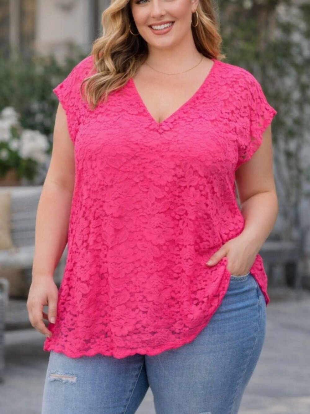 Torrid Pink Lace V-Neck Top Blouse Plus 2 (XL) Romantic Coquette Y2K Soft Femme